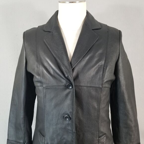 Wilsons Leather Pelle Leather Trench Coat Womens Small Black Thinulate Liner - Picture 2 of 15